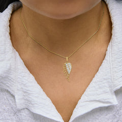 Gold Vermeil Diamond Accent Angel Wing Pendant Necklace