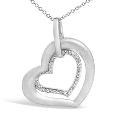 Sterling Silver Diamond Accent Matte Finish Heart Pendant Necklace