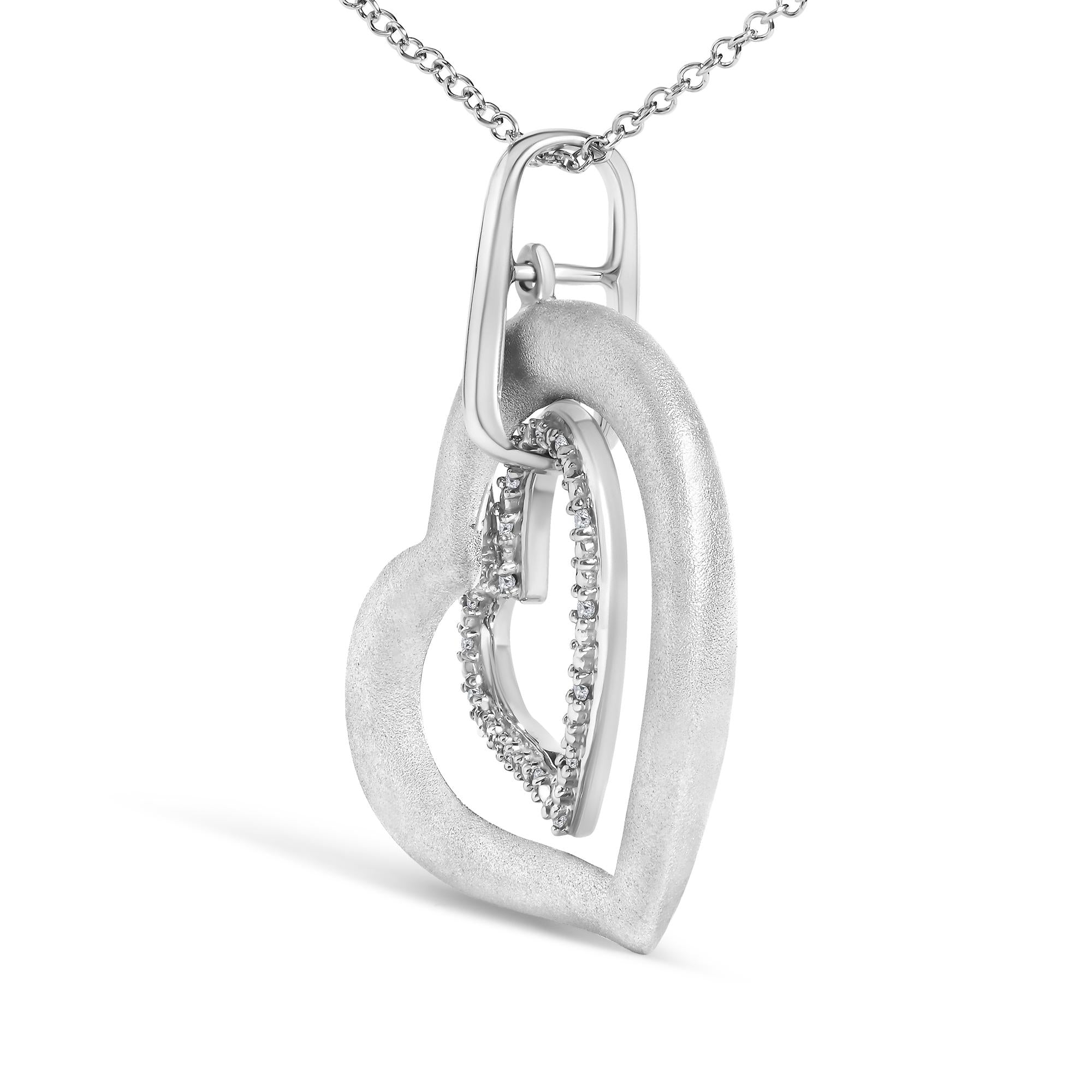 Sterling Silver Diamond Accent Matte Finish Heart Pendant Necklace