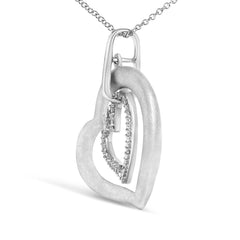 Sterling Silver Diamond Accent Matte Finish Heart Pendant Necklace