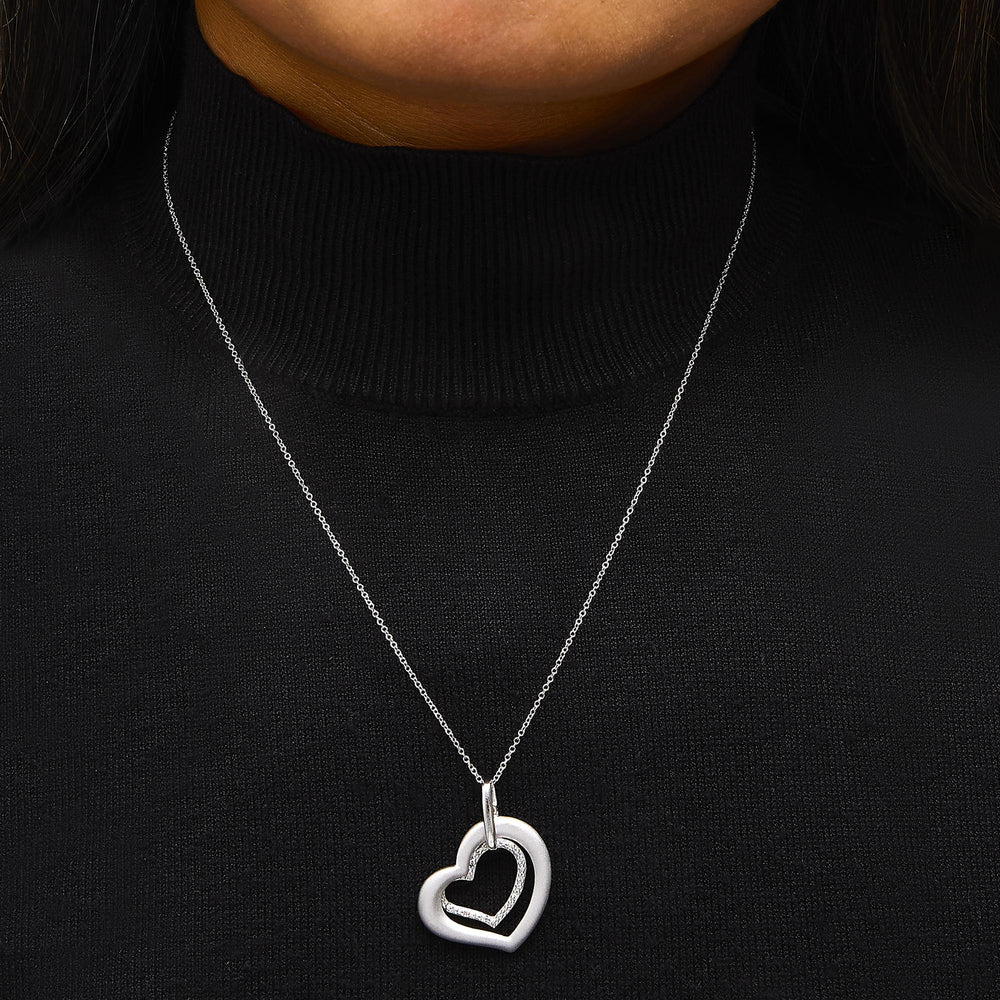 Sterling Silver Diamond Accent Matte Finish Heart Pendant Necklace