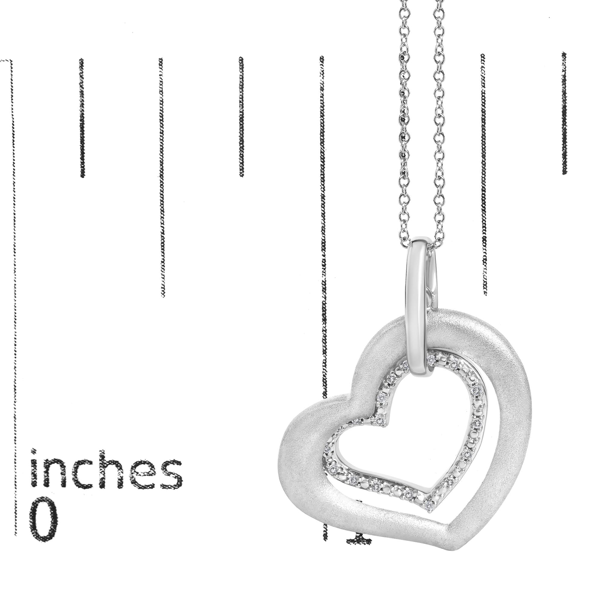 Sterling Silver Diamond Accent Matte Finish Heart Pendant Necklace