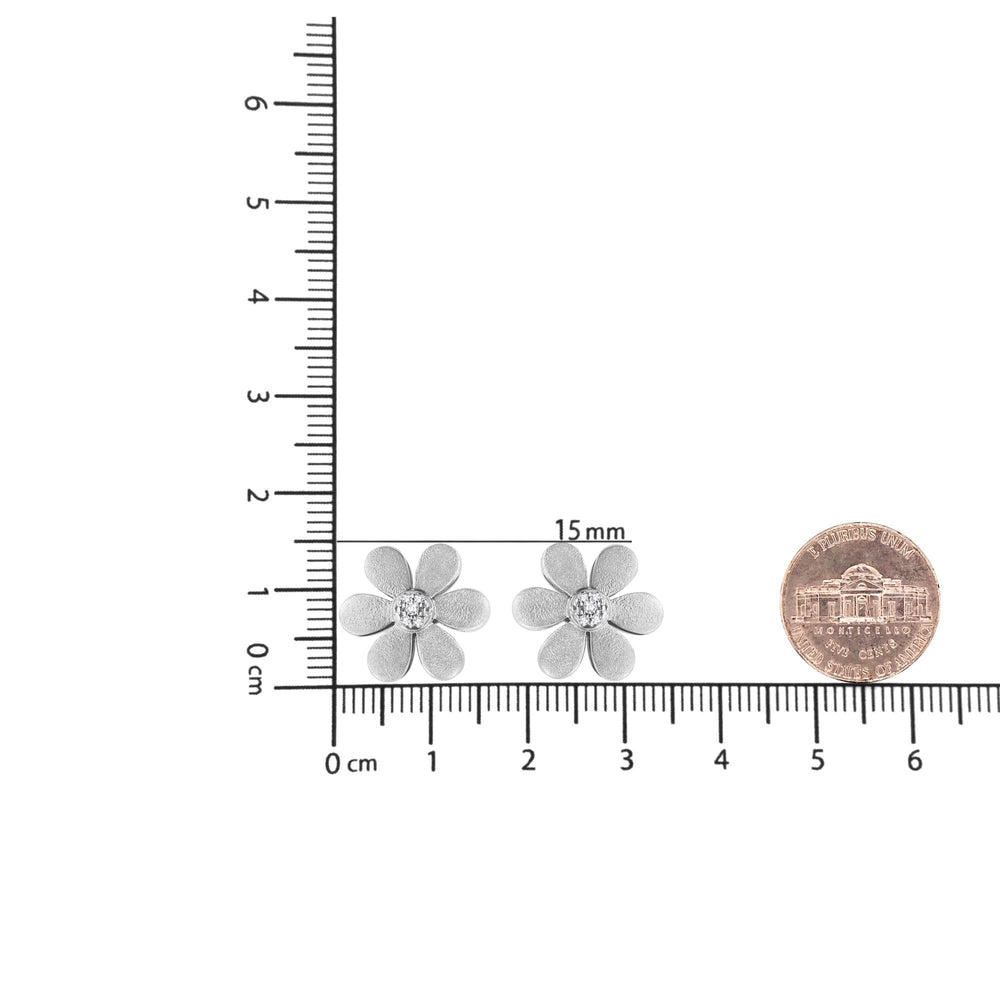 Matte Finished .925 Sterling Silver Diamond Accent Flower Hoop Stud Earring (I-J Color, I1-I2 Clarity)