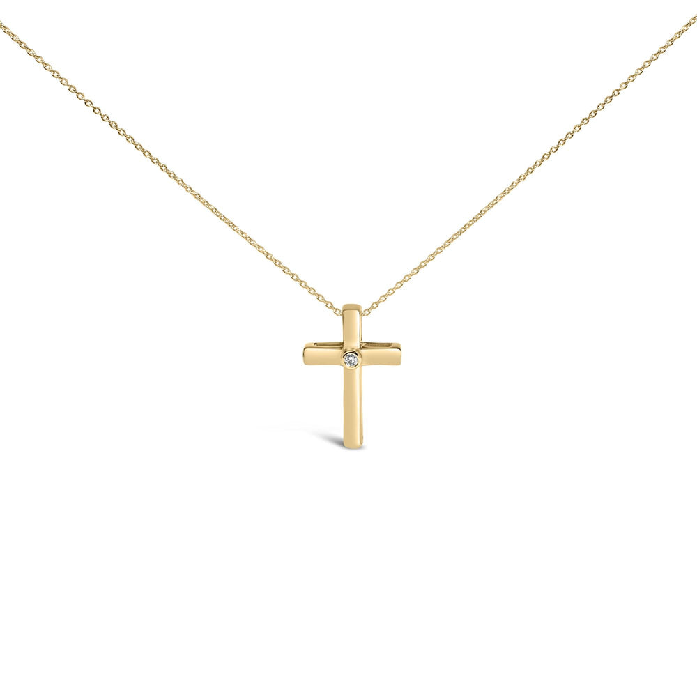 24 KT Gold Vermeil Diamond Accent Cross Pendant Necklace