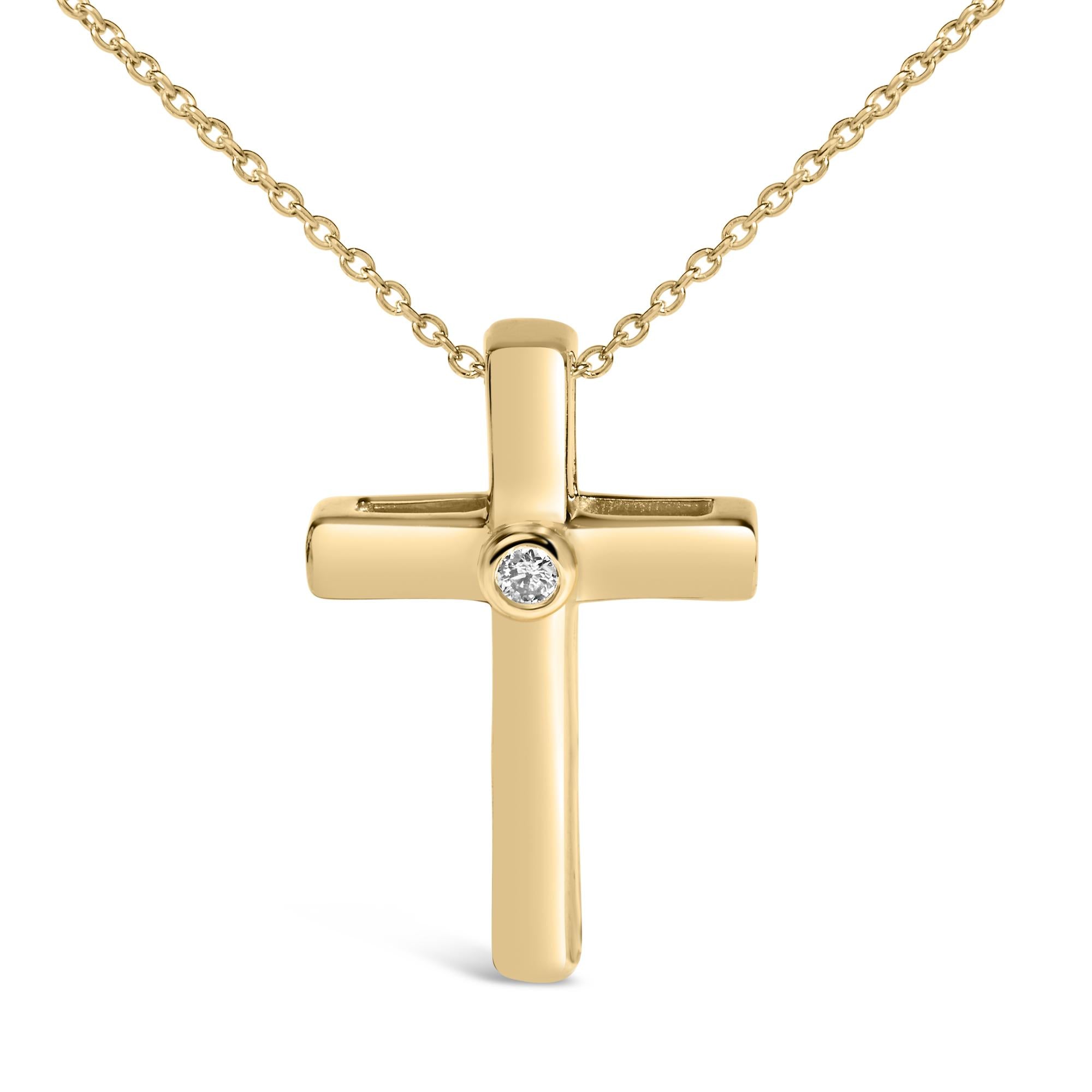 24 KT Gold Vermeil Diamond Accent Cross Pendant Necklace