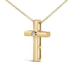24 KT Gold Vermeil Diamond Accent Cross Pendant Necklace