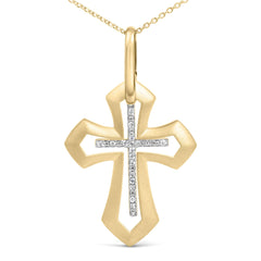 Gold Vermeil Diamond Accent Roman Cross Pendant Necklace