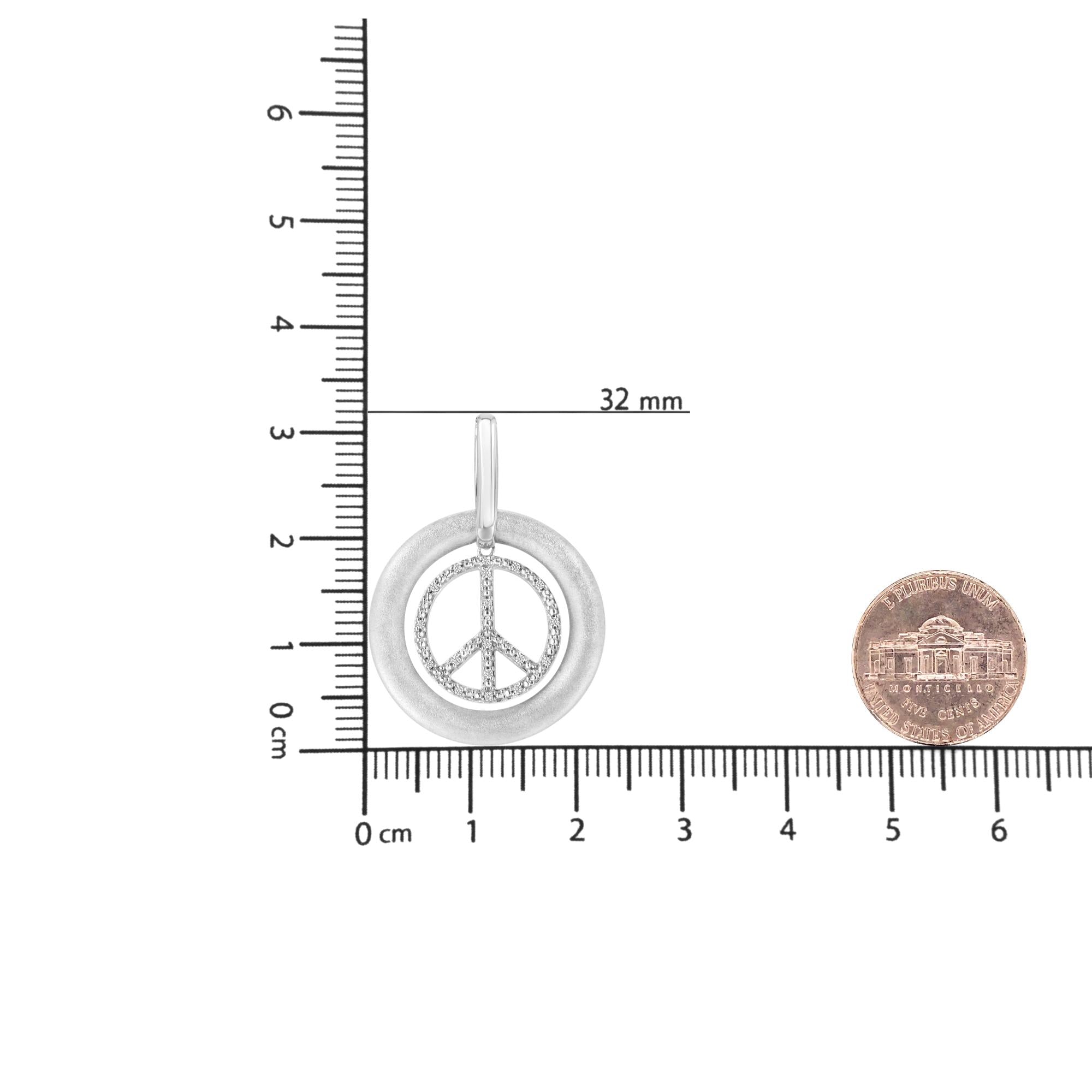 Matte Finish .925 Sterling Silver Diamond Accent Dancing Peace Sign 18" Pendant Necklace (I-J Color, I1-I2 Clarity)