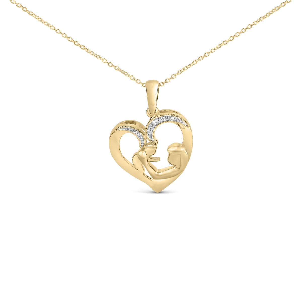 Gold Vermeil Diamond Accent Mom and Child Heart Pendant Necklace