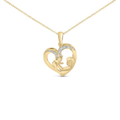 Gold Vermeil Diamond Accent Mom and Child Heart Pendant Necklace