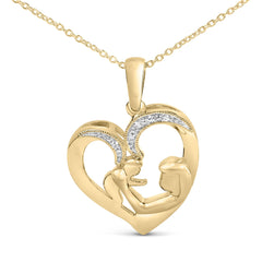 Gold Vermeil Diamond Accent Mom and Child Heart Pendant Necklace
