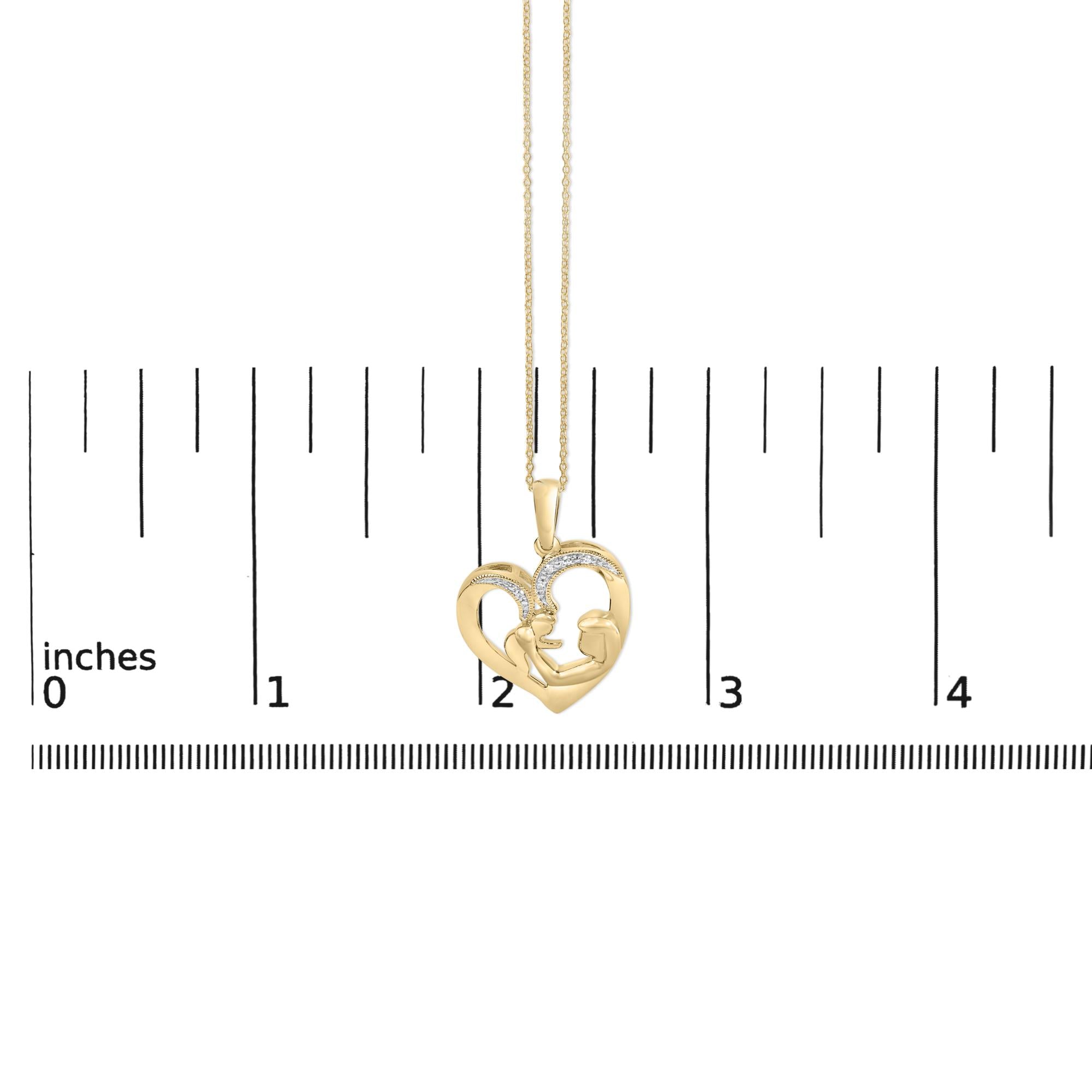 Gold Vermeil Diamond Accent Mom and Child Heart Pendant Necklace