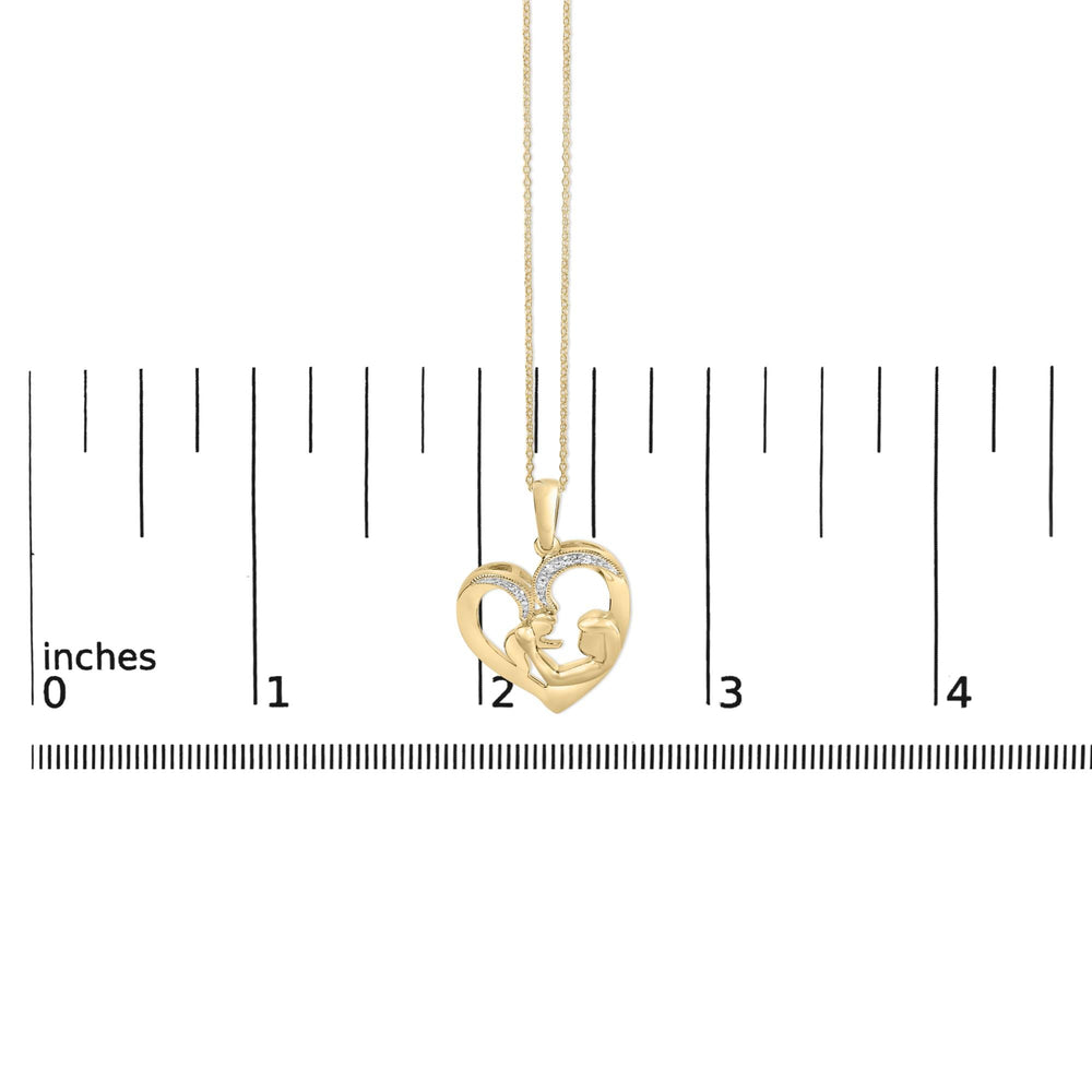 Gold Vermeil Diamond Accent Mom and Child Heart Pendant Necklace