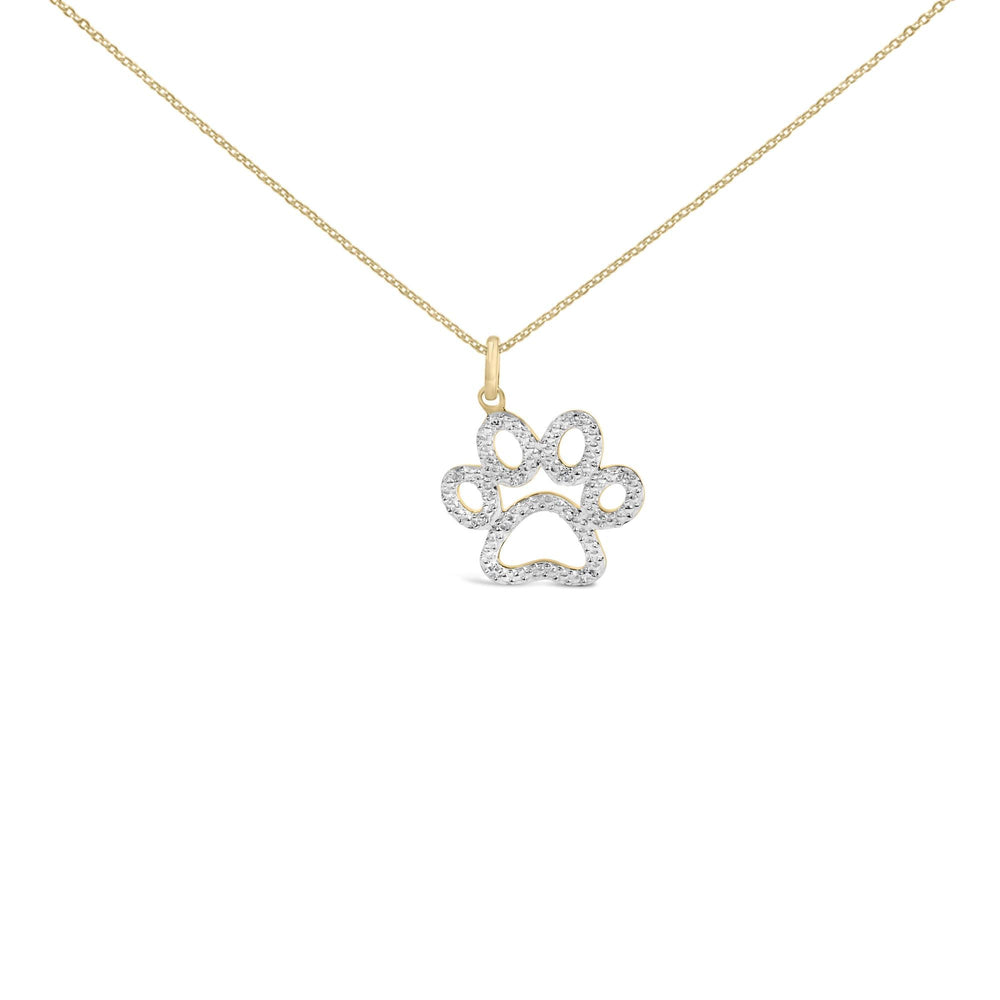 24 KT Gold Vermeil Diamond Accent Pet Paw Pendant Necklace