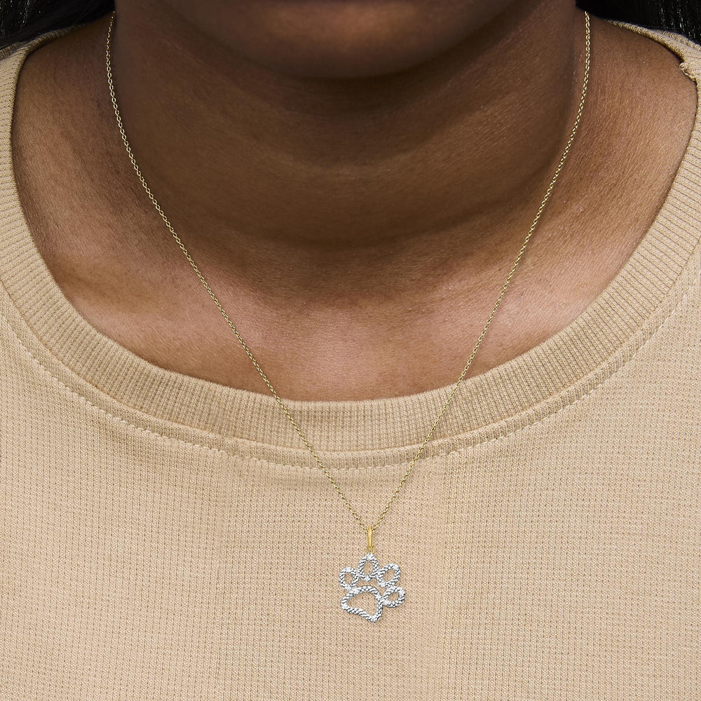 24 KT Gold Vermeil Diamond Accent Pet Paw Pendant Necklace