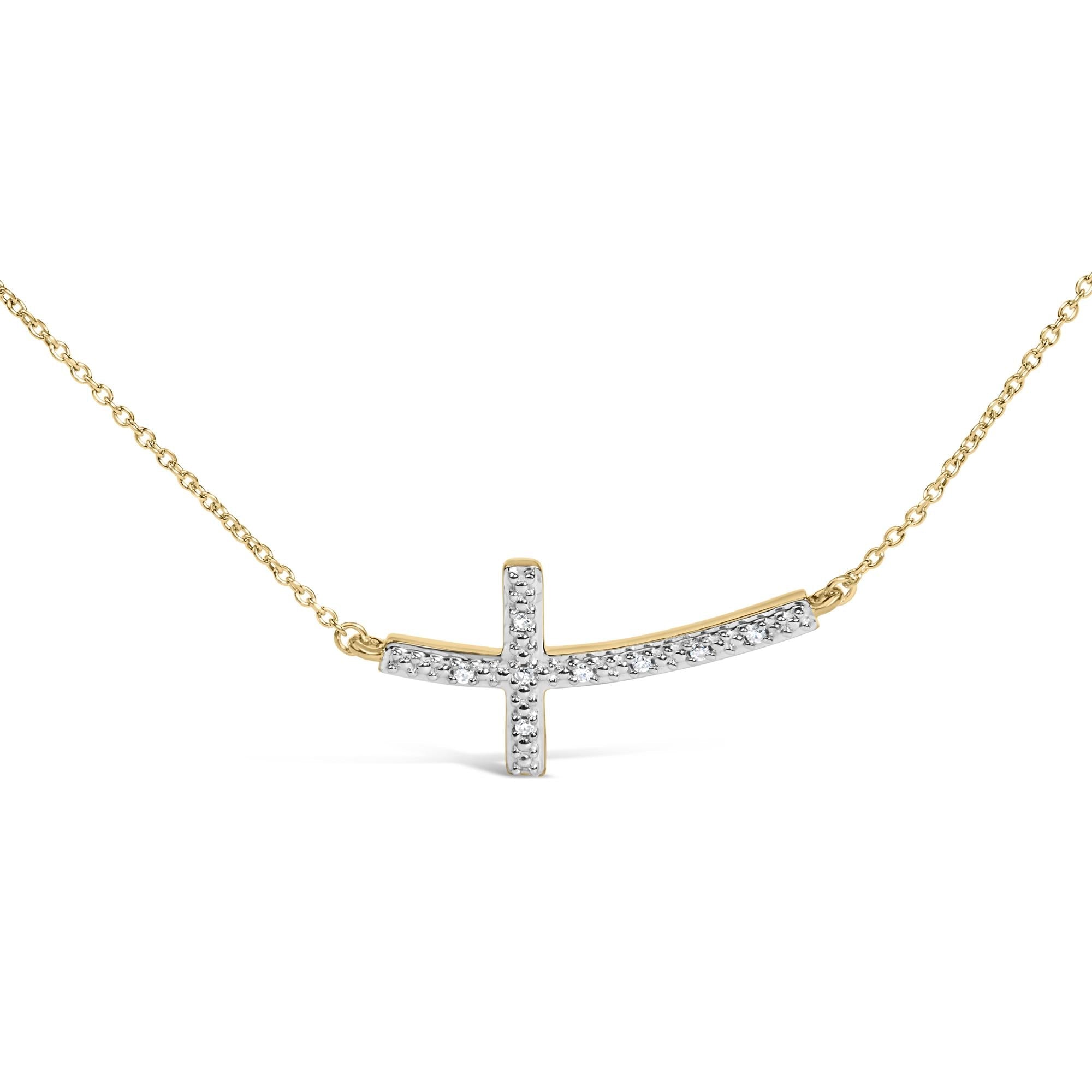24 KT Gold Vermeil Diamond Accent Cross Bar Necklace