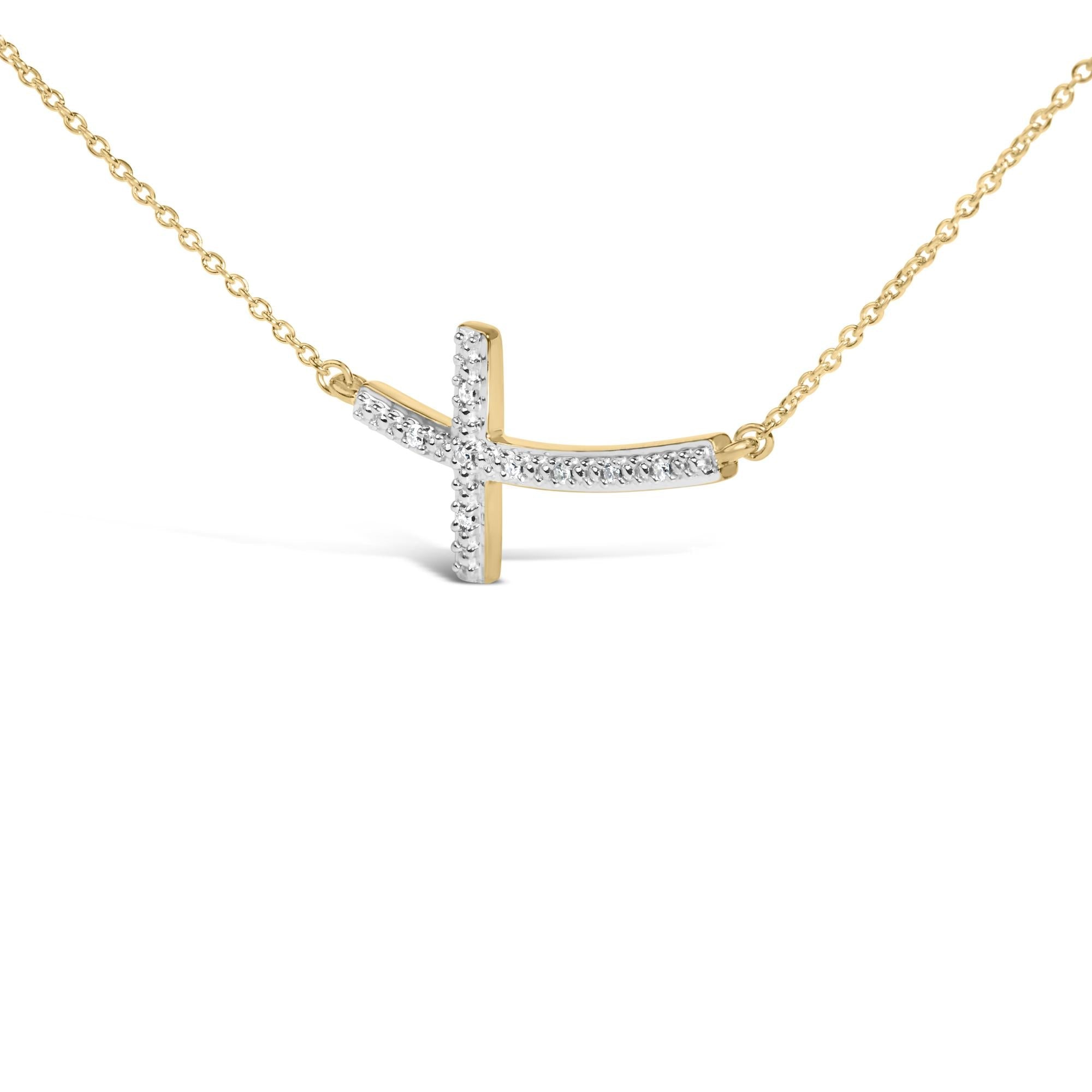 24 KT Gold Vermeil Diamond Accent Cross Bar Necklace