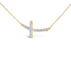 24 KT Gold Vermeil Diamond Accent Cross Bar Necklace