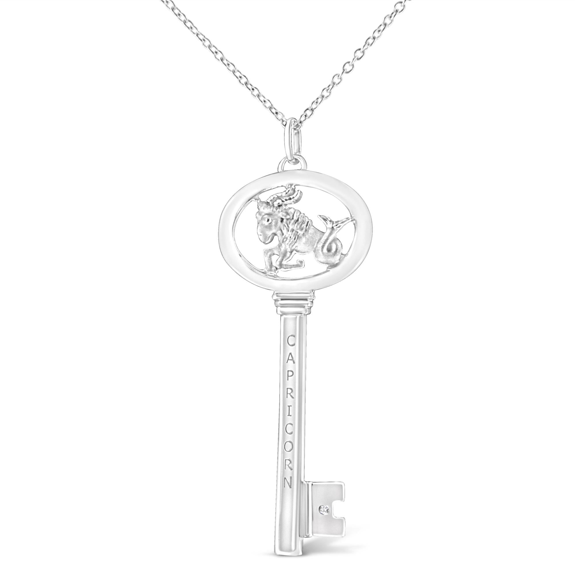 .925 Sterling Silver Diamond Accent Zodiac Key 18" Pendant Necklace (K-L Color, I1-I2 Clarity)