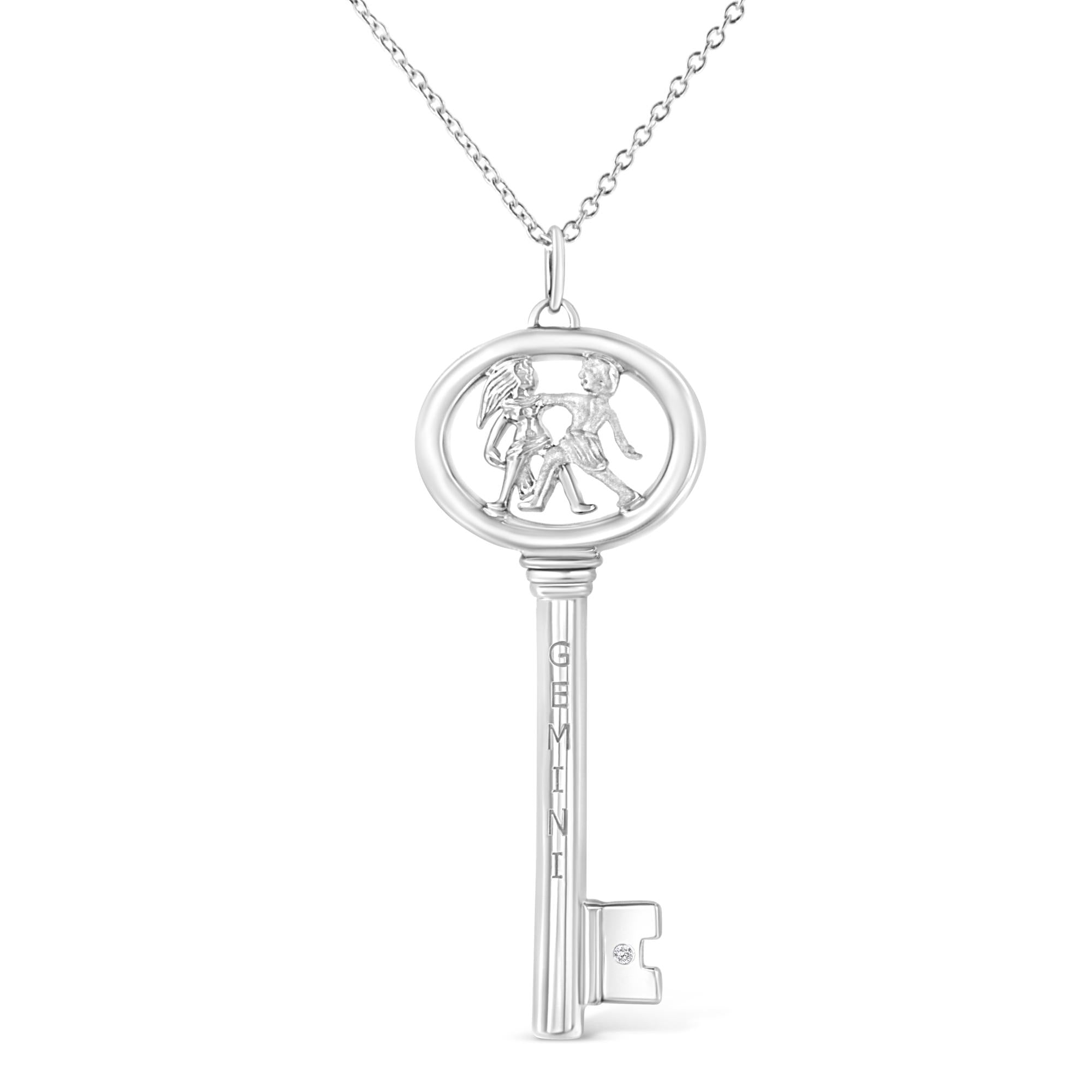 .925 Sterling Silver Diamond Accent Zodiac Key 18" Pendant Necklace (K-L Color, I1-I2 Clarity)