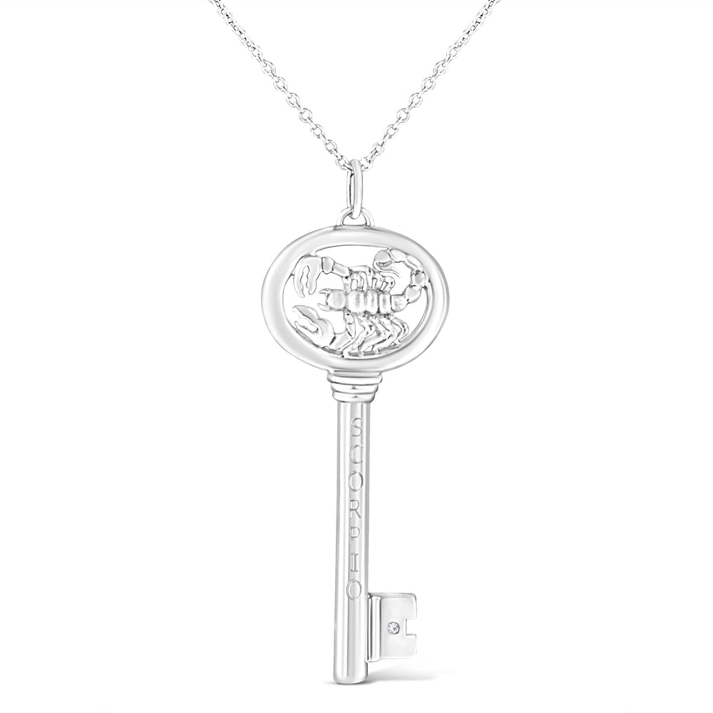 .925 Sterling Silver Diamond Accent Zodiac Key 18" Pendant Necklace (K-L Color, I1-I2 Clarity)