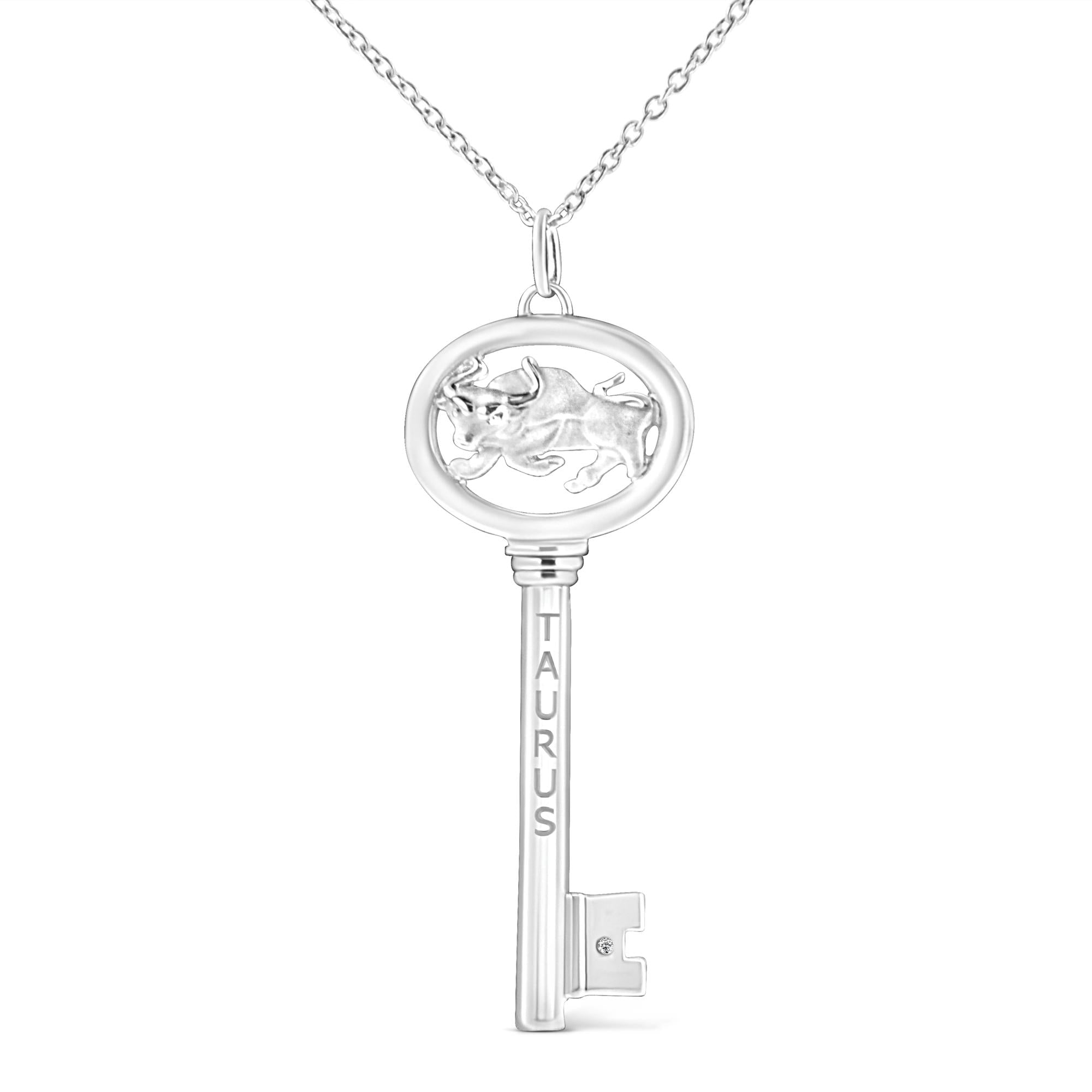 .925 Sterling Silver Diamond Accent Zodiac Key 18" Pendant Necklace (K-L Color, I1-I2 Clarity)