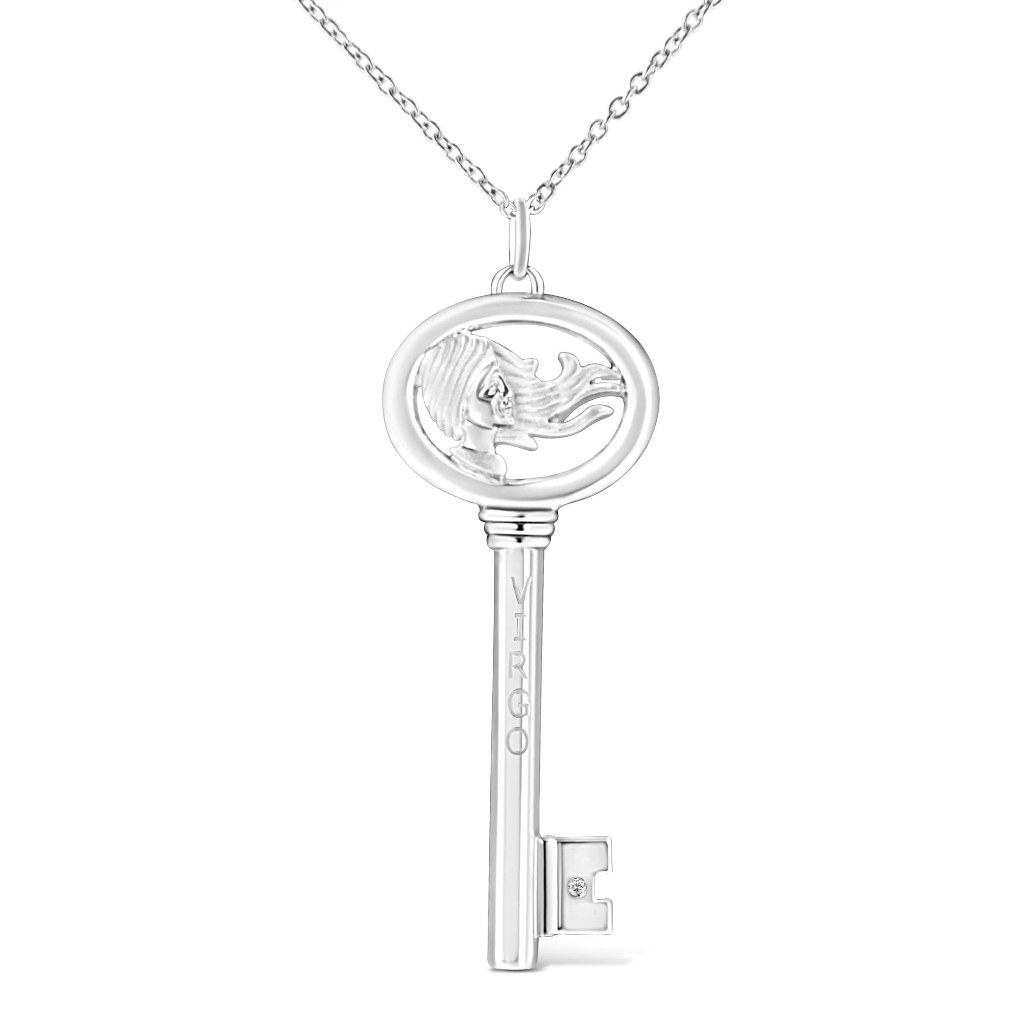 .925 Sterling Silver Diamond Accent Zodiac Key 18" Pendant Necklace (K-L Color, I1-I2 Clarity)