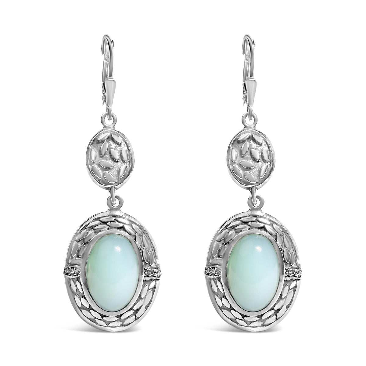 .925 Sterling Silver Chalcedony Diamond Accent Drop and Dangle Earring (K-L Color, I1-I2 Clarity)