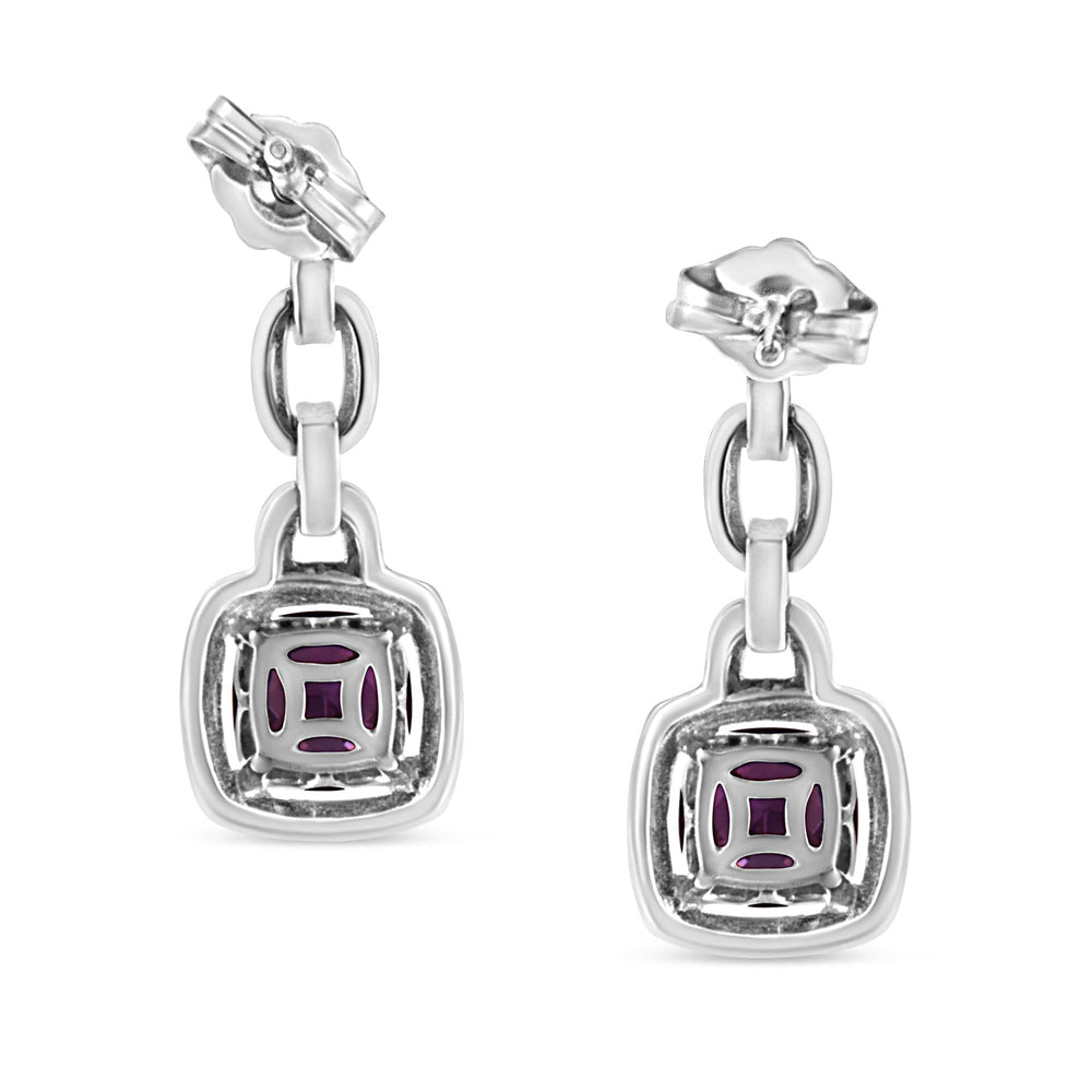 .925 Sterling Silver 6x6MM Cushion Shaped Natural Purple Amethyst and Diamond Accent Drop and Dangle Earrings (I-J Color, I1-I2 Clarity)