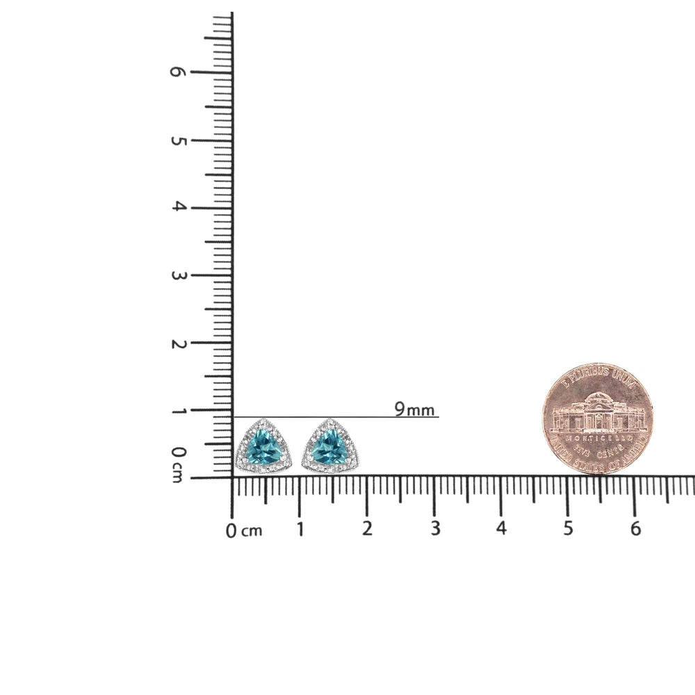.925 Sterling Silver 6x6 mm Trillion Cut Blue Topaz Gemstone and Diamond Accent Stud Earring (I-J Color, I1-I2 Clarity)