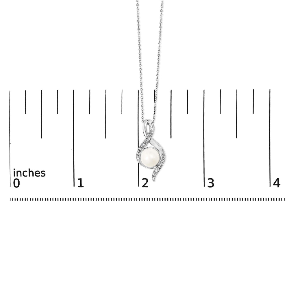 Sterling Silver 7mm Cultured Pearl and Diamond Accent Swirl Pendant Necklace