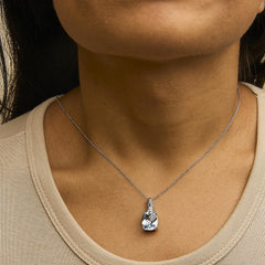 .925 Sterling Silver Blue Topaz and Diamond Accent Textured Pendant Necklace - 18" Inches