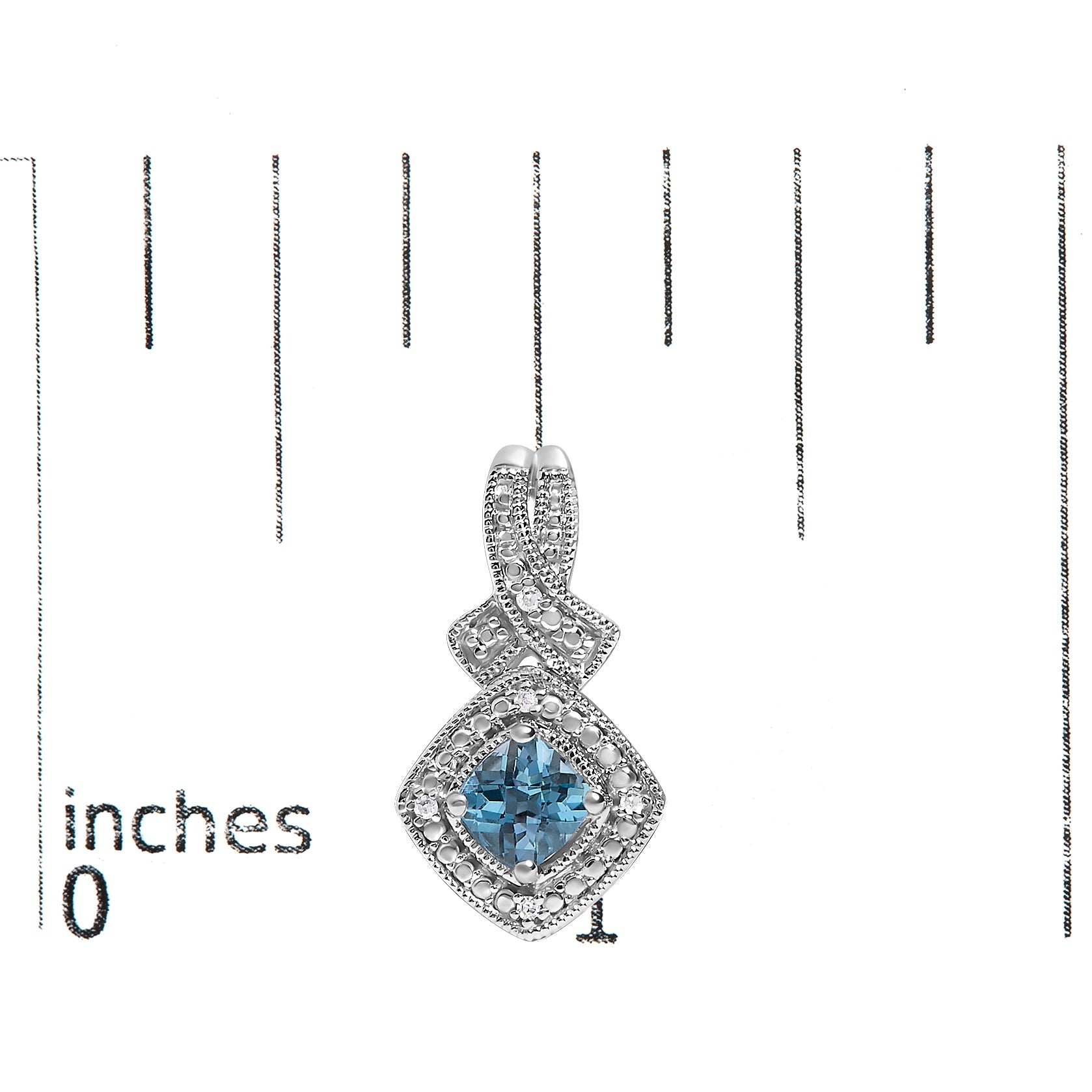 Sterling Silver Cushion Cut Blue Topaz and Diamond Accent Twist Motif Dangle Earrings