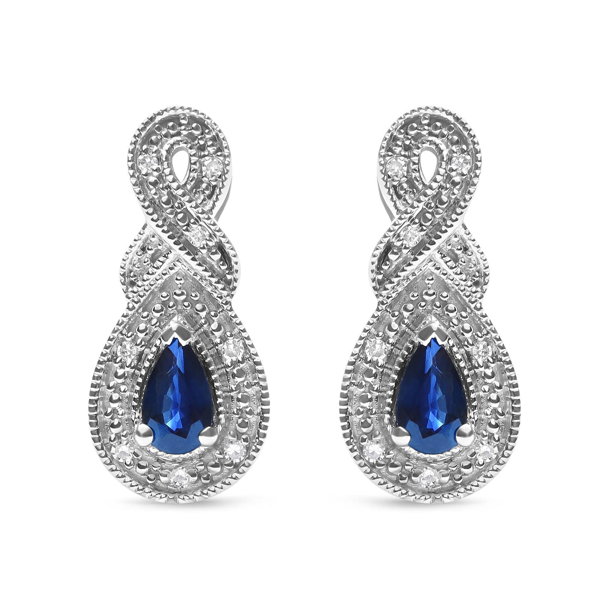 .925 Sterling Silver 4.5 x 3mm Pear Sapphire Gemstone and Diamond Accent Infinity Drop Stud Earrings (H-I Color, SI1-SI2 Clarity)