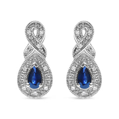 .925 Sterling Silver 4.5 x 3mm Pear Sapphire Gemstone and Diamond Accent Infinity Drop Stud Earrings (H-I Color, SI1-SI2 Clarity)