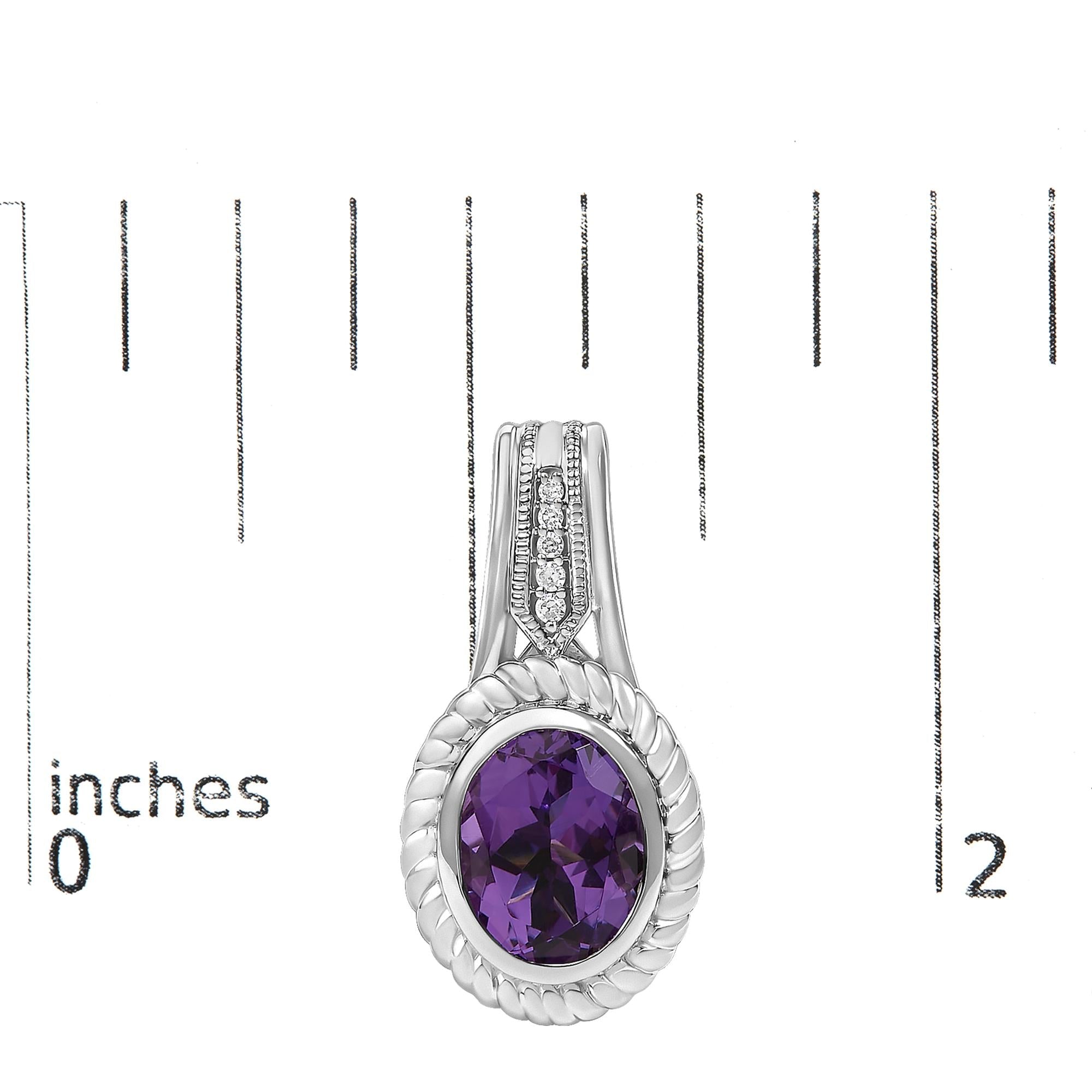 Sterling Silver Oval Purple Amethyst and Diamond Accent Rope Design Drop Earrings