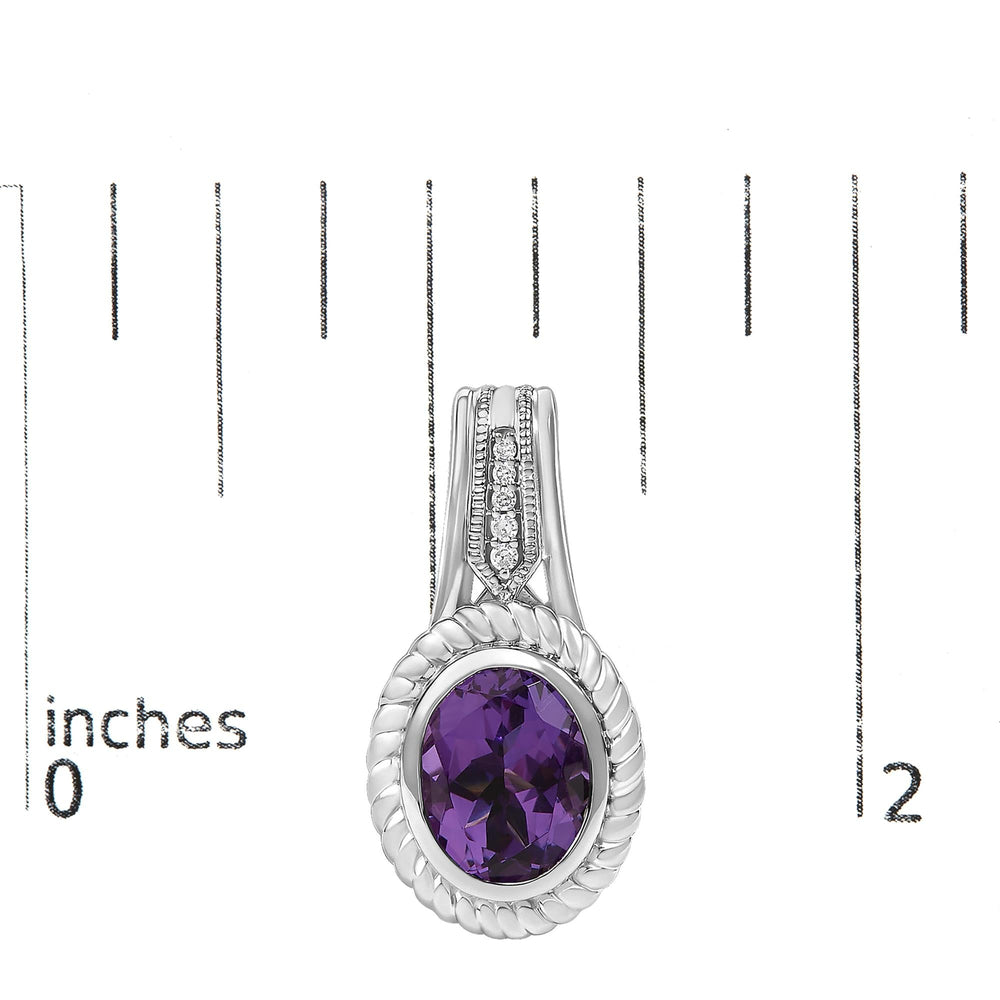 Sterling Silver Oval Purple Amethyst and Diamond Accent Rope Design Drop Earrings