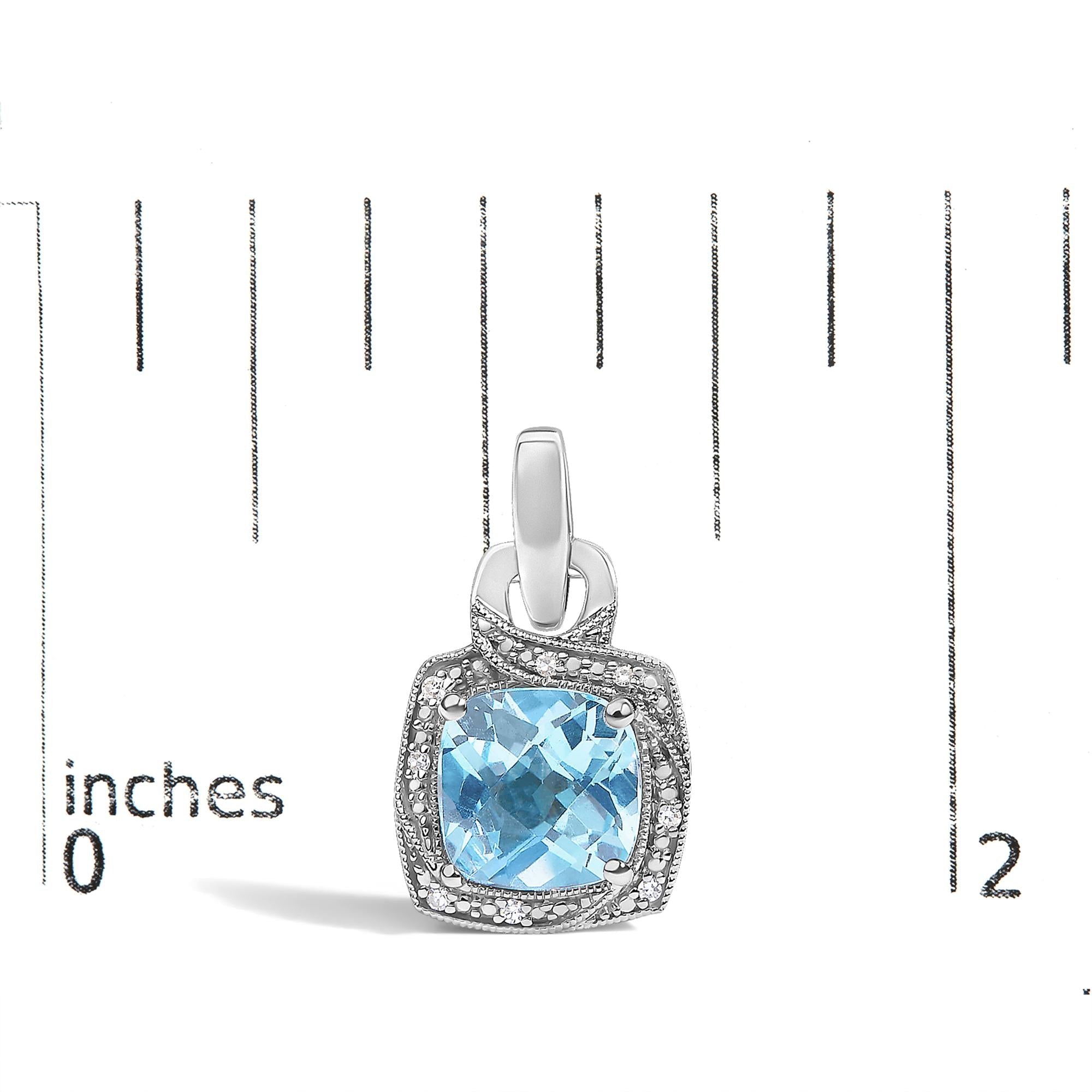 Sterling Silver Cushion Cut Blue Topaz and Diamond Accent Geometric Dangle Earrings