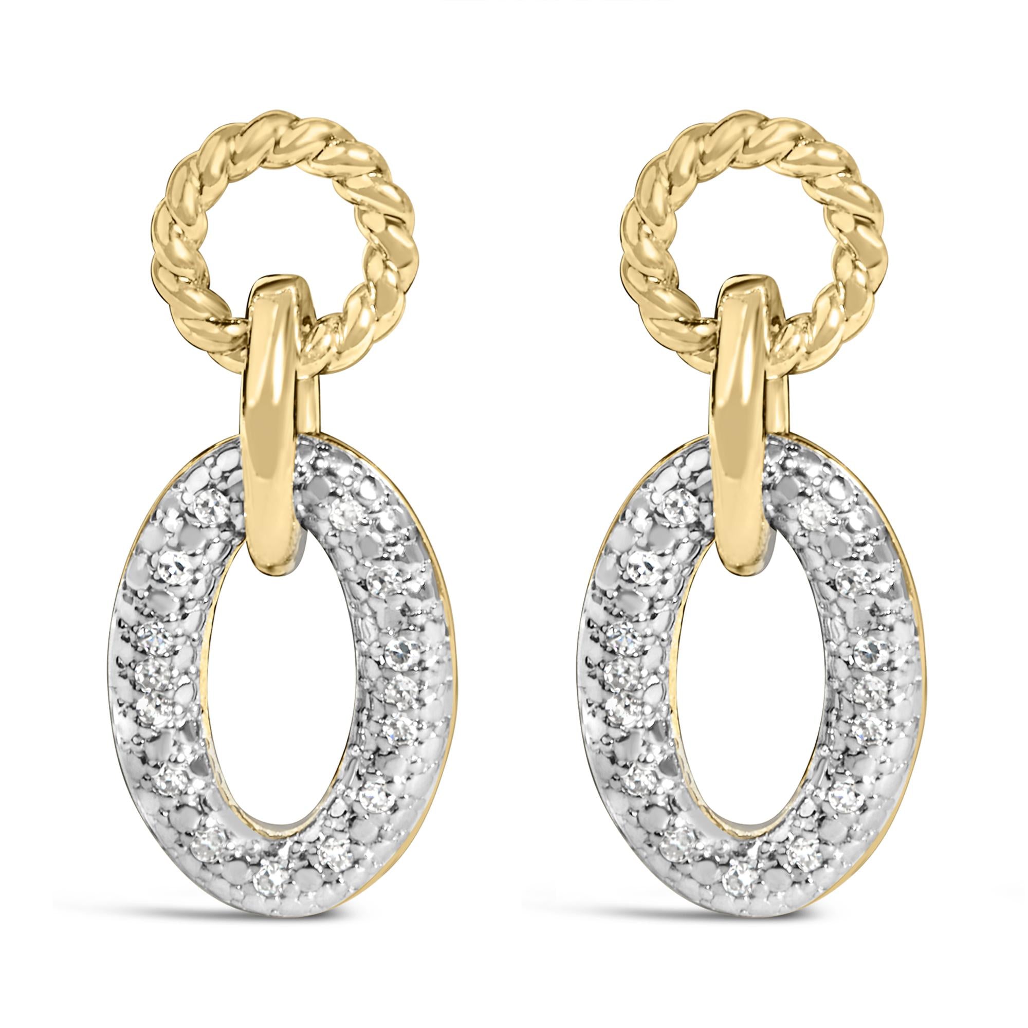 Gold Vermeil 1/10 Cttw Diamond Oval Link Earrings