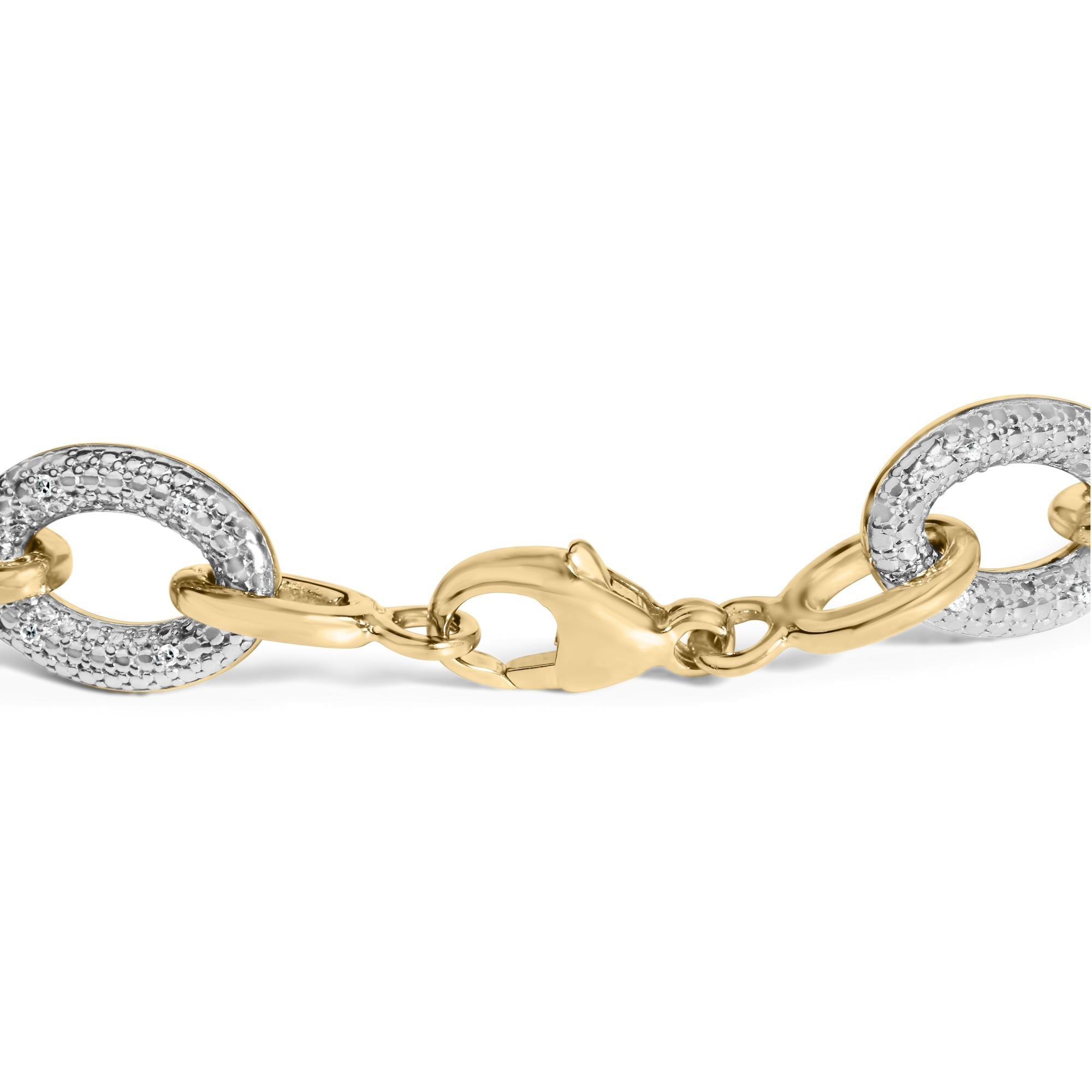 Gold Vermeil 1/10 Cttw Diamond Oval Link Bracelet
