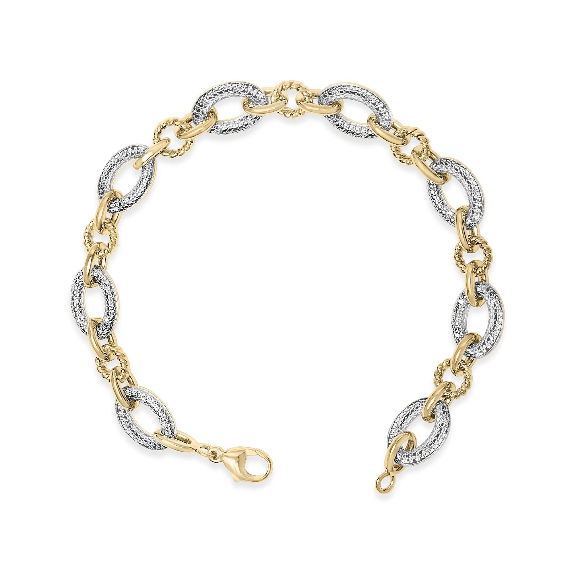 Gold Vermeil 1/10 Cttw Diamond Oval Link Bracelet