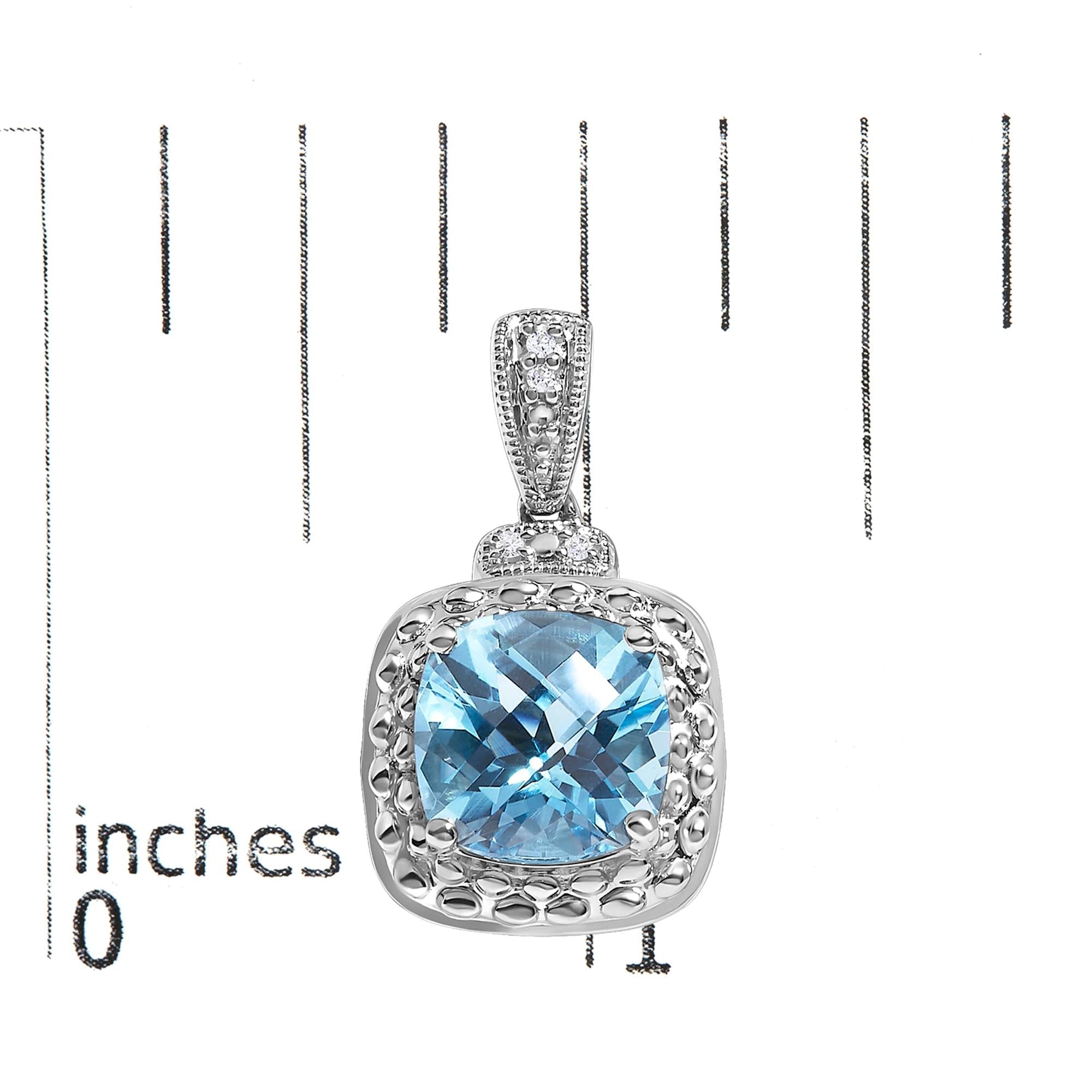 Sterling Silver 8x8mm Cushion Cut Blue Topaz and Diamond Accent Drop Earrings