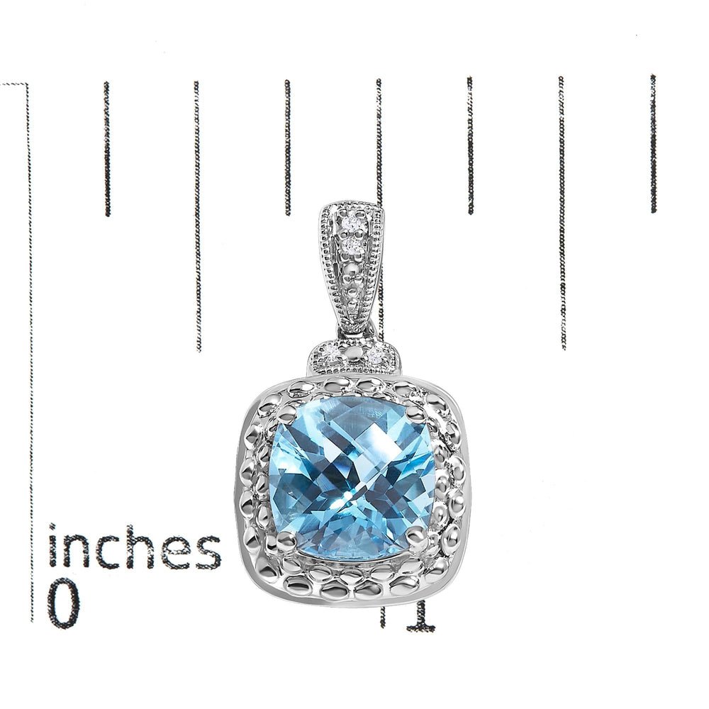 Sterling Silver 8x8mm Cushion Cut Blue Topaz and Diamond Accent Drop Earrings