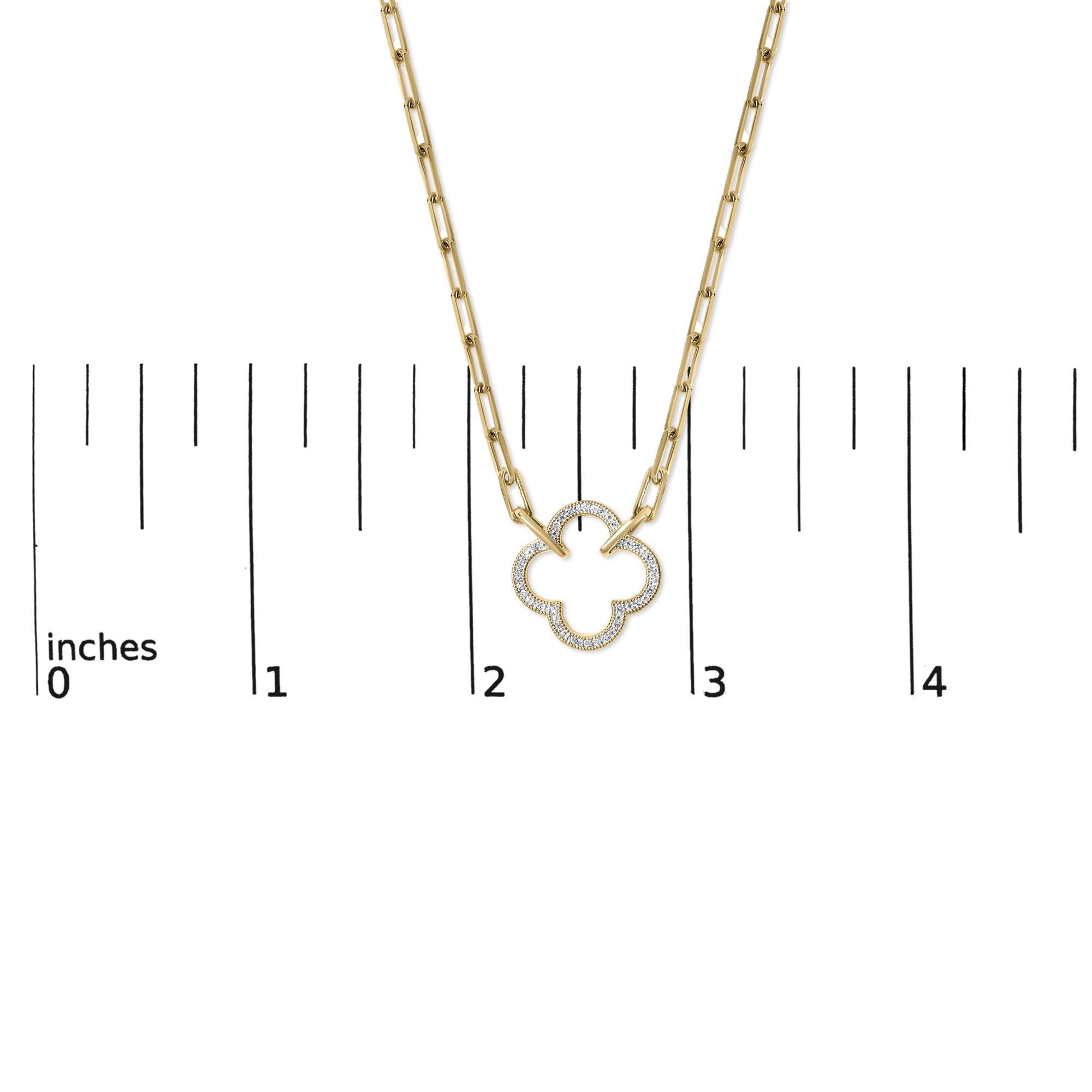 Gold Vermeil 1/10 Cttw Diamond Paperclip Chain Clover Pendant Necklace