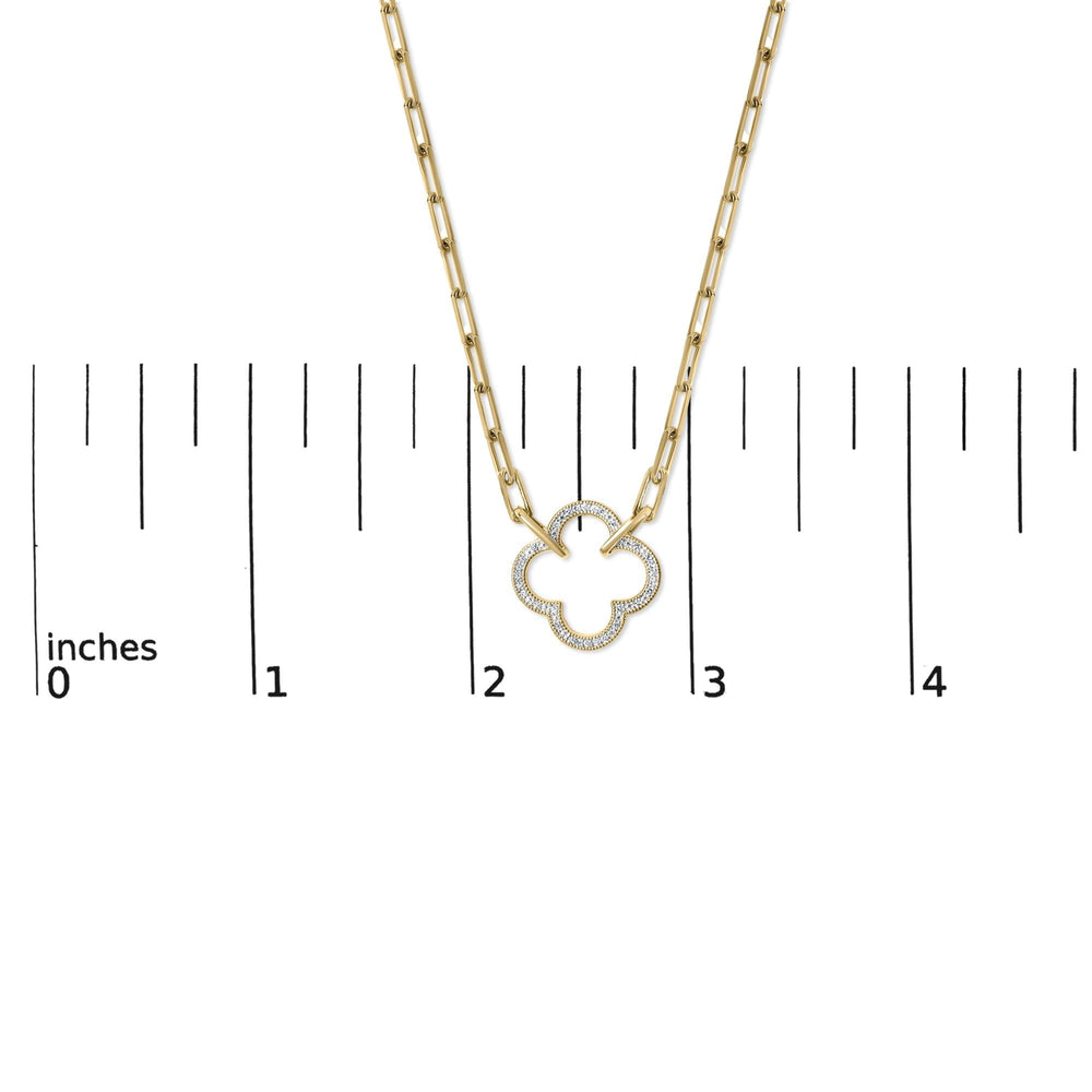 Gold Vermeil 1/10 Cttw Diamond Paperclip Chain Clover Pendant Necklace