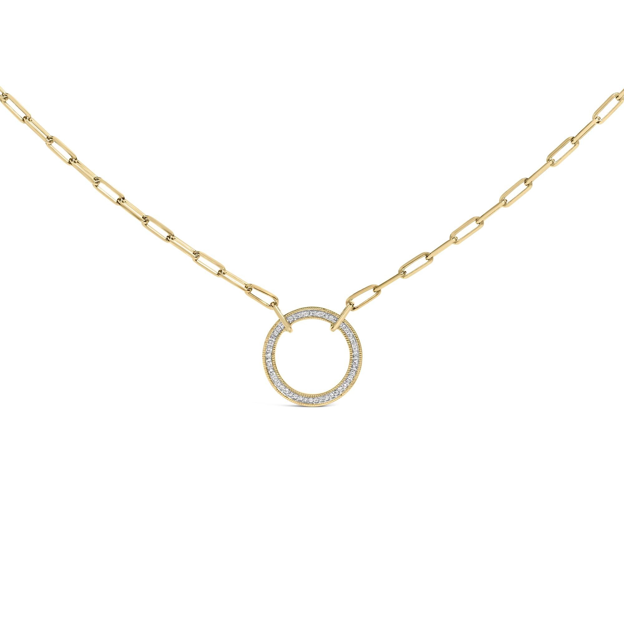 Gold Vermeil 1/10 Cttw Diamond Paperclip Chain Circle Pendant Necklace