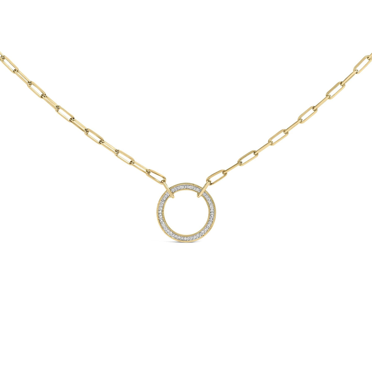 Gold Vermeil 1/10 Cttw Diamond Paperclip Chain Circle Pendant Necklace