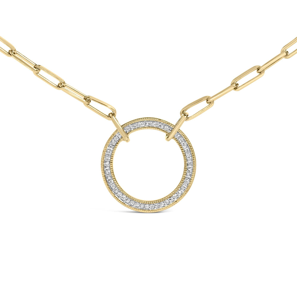 Gold Vermeil 1/10 Cttw Diamond Paperclip Chain Circle Pendant Necklace