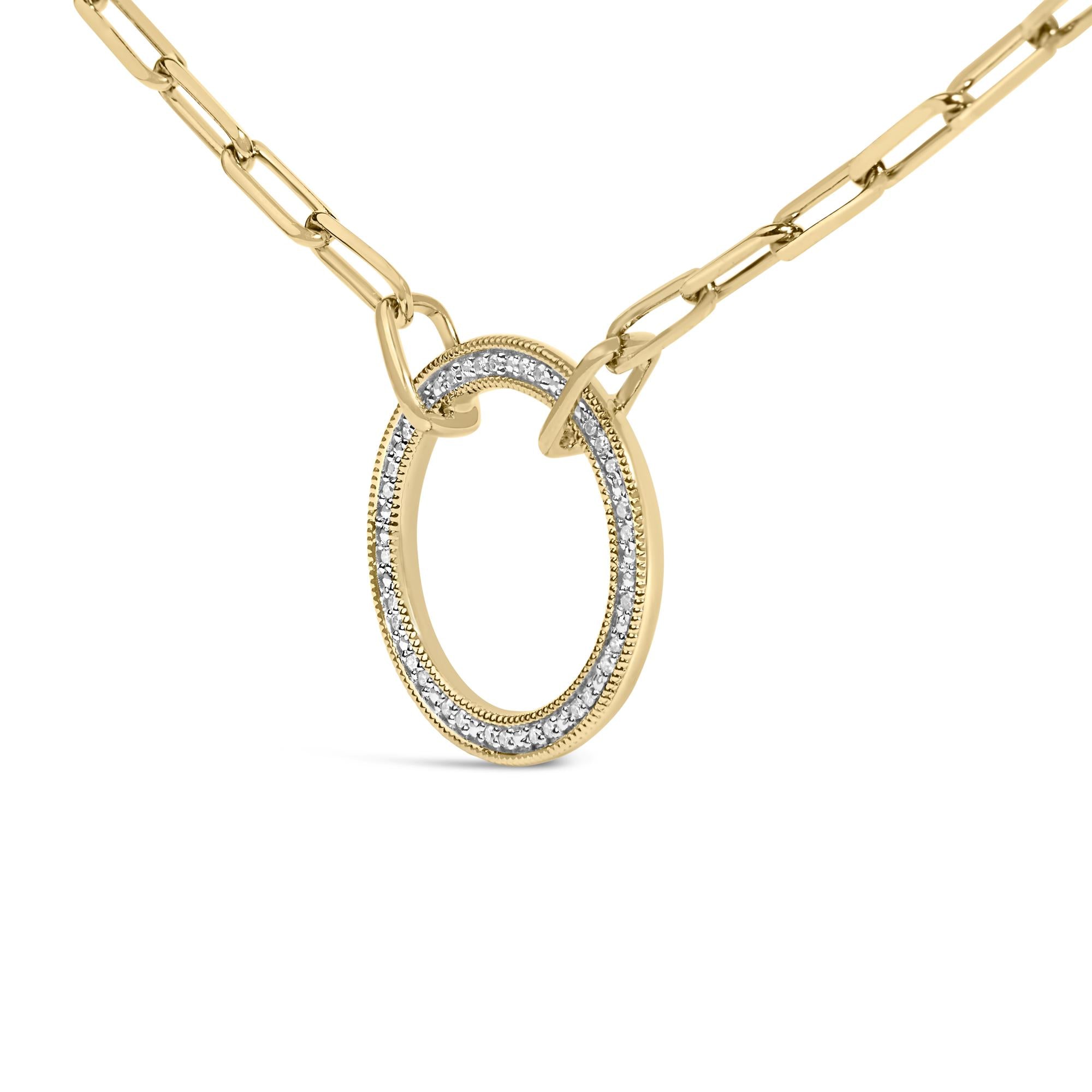 Gold Vermeil 1/10 Cttw Diamond Paperclip Chain Circle Pendant Necklace