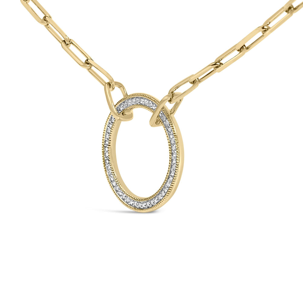 Gold Vermeil 1/10 Cttw Diamond Paperclip Chain Circle Pendant Necklace